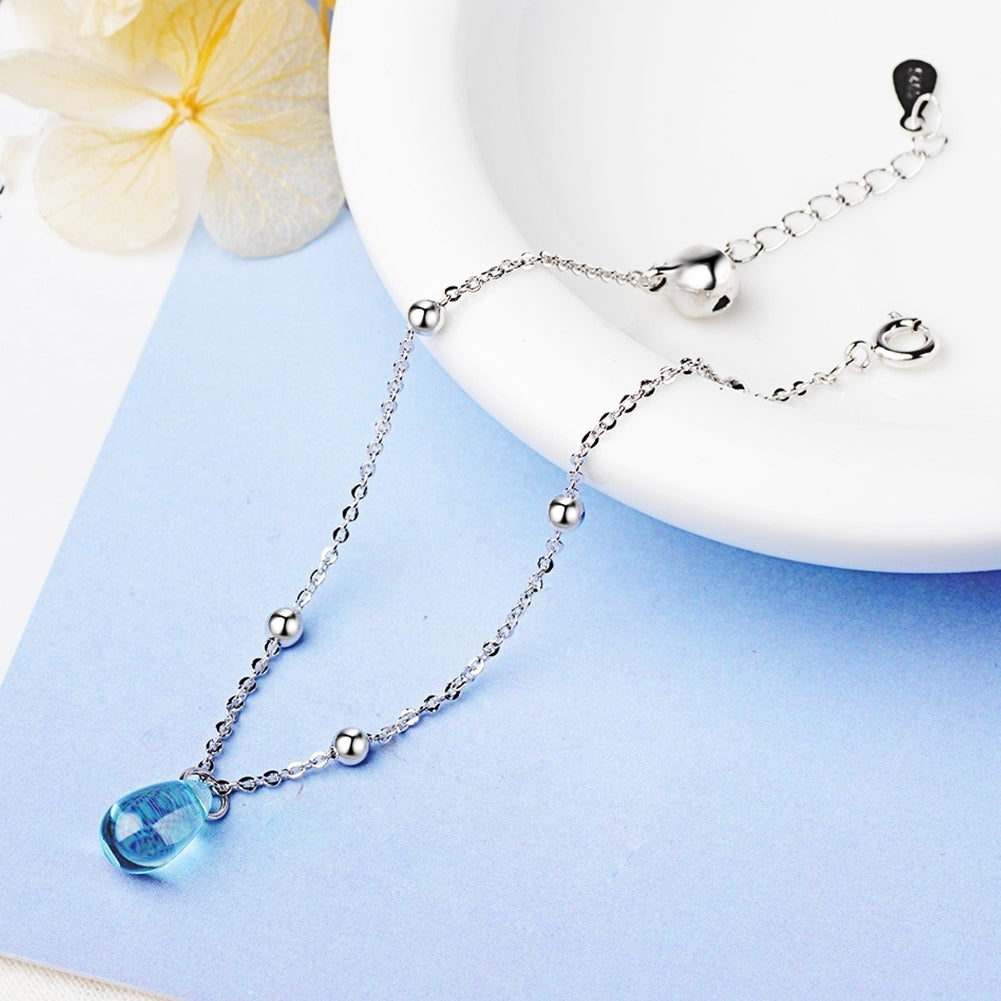 Women Water Drop Faux Sapphire Beads Charm Chain Bracelet Bangle Jewelry Gift Image 4