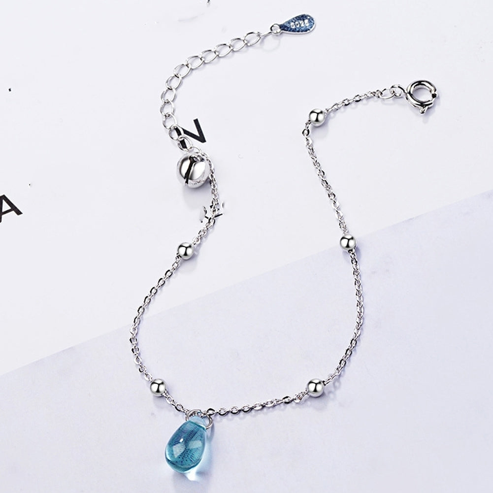 Women Water Drop Faux Sapphire Beads Charm Chain Bracelet Bangle Jewelry Gift Image 4