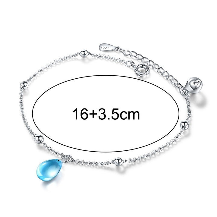 Women Water Drop Faux Sapphire Beads Charm Chain Bracelet Bangle Jewelry Gift Image 10