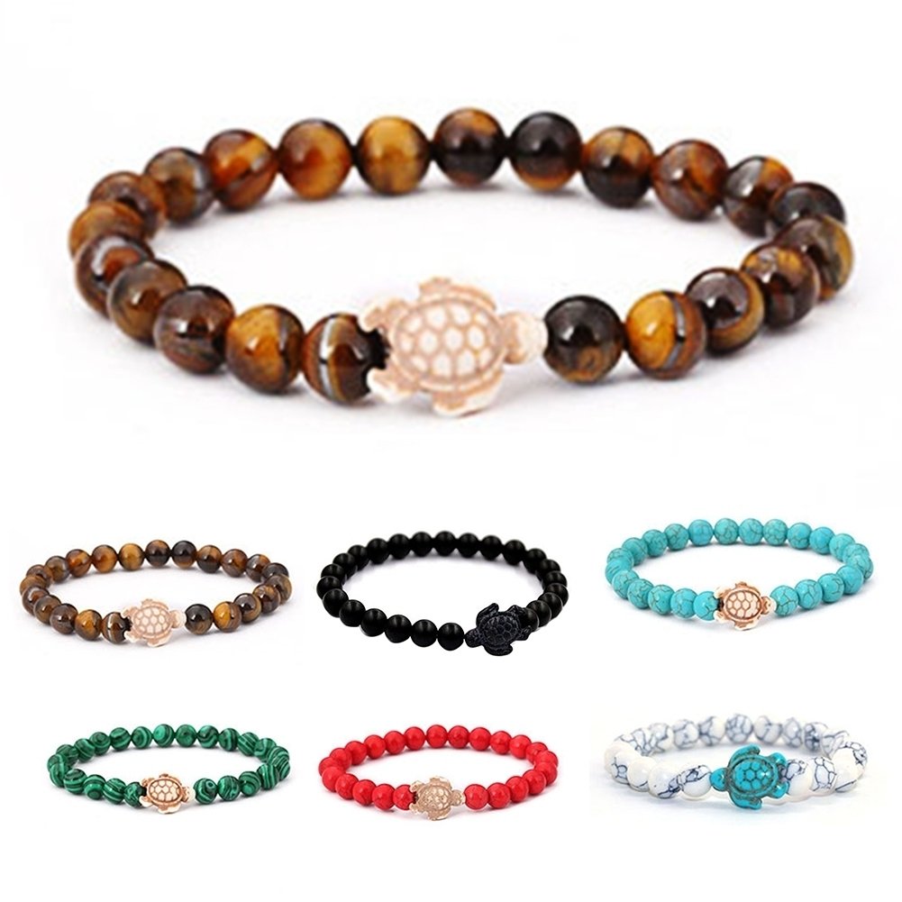 Fashion Unisex Turtle Natural Stone Beads Charm Bracelet Bangle Jewelry Gift Image 1