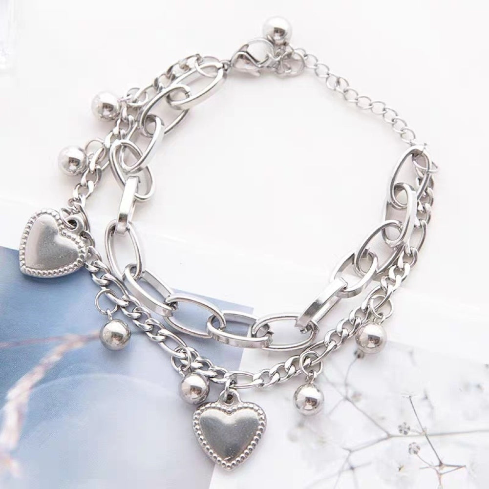 Fashion Women 2-layer Love Heart Cross Charm Hand Chain Bracelet Jewelry Gift Image 1