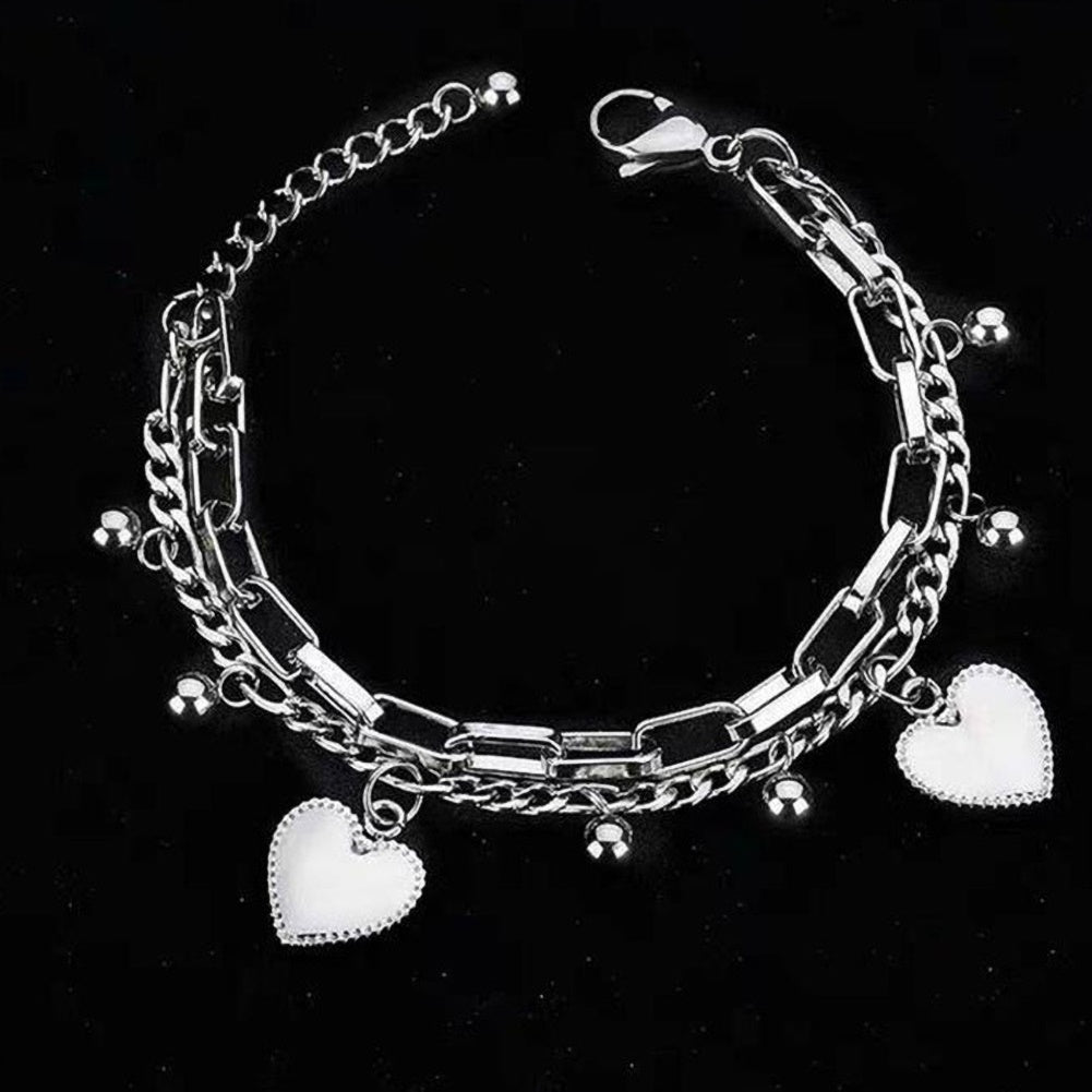 Fashion Women 2-layer Love Heart Cross Charm Hand Chain Bracelet Jewelry Gift Image 4