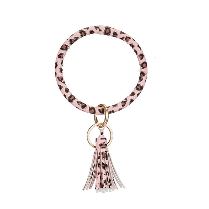 Women Leopard Solid Color Tassel Bracelet Wristlet Keychain Key Ring Holder Image 9