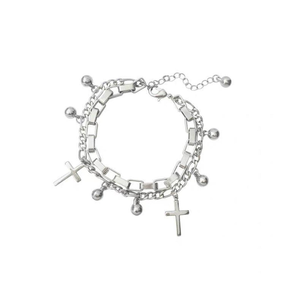 Fashion Women 2-layer Love Heart Cross Charm Hand Chain Bracelet Jewelry Gift Image 7