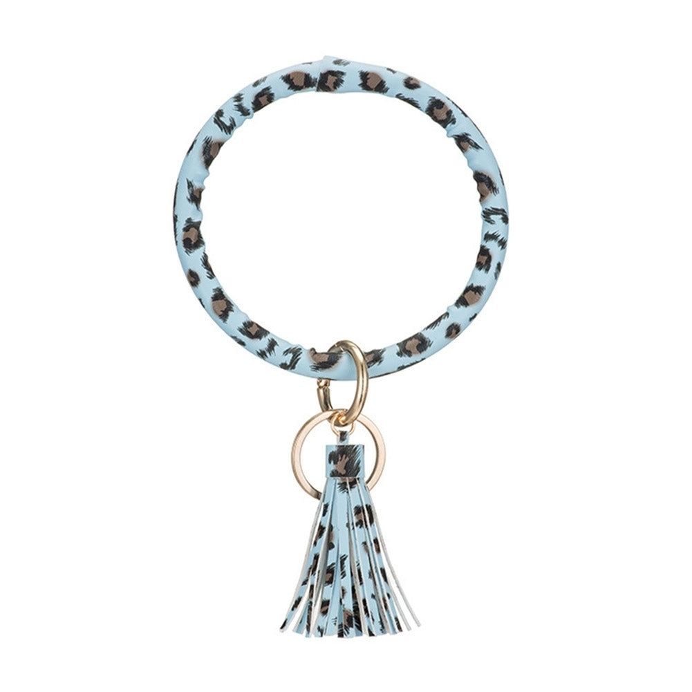 Women Leopard Solid Color Tassel Bracelet Wristlet Keychain Key Ring Holder Image 10