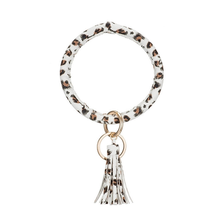 Women Leopard Solid Color Tassel Bracelet Wristlet Keychain Key Ring Holder Image 11