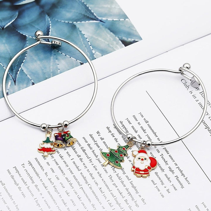 Christmas Classic Xmas Tree Elk Santa Claus Pendant Alloy Bracelet Jewelry Gift Image 1