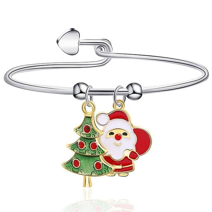 Christmas Classic Xmas Tree Elk Santa Claus Pendant Alloy Bracelet Jewelry Gift Image 3