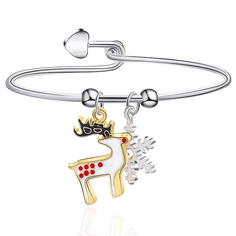 Christmas Classic Xmas Tree Elk Santa Claus Pendant Alloy Bracelet Jewelry Gift Image 4