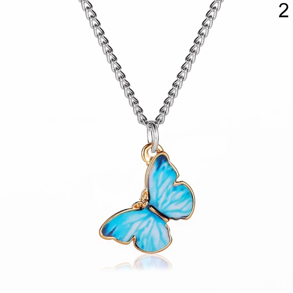 Women Fashion Gradient Butterfly Necklace Bracelet Clavicle Chain Jewelry Gift Image 3