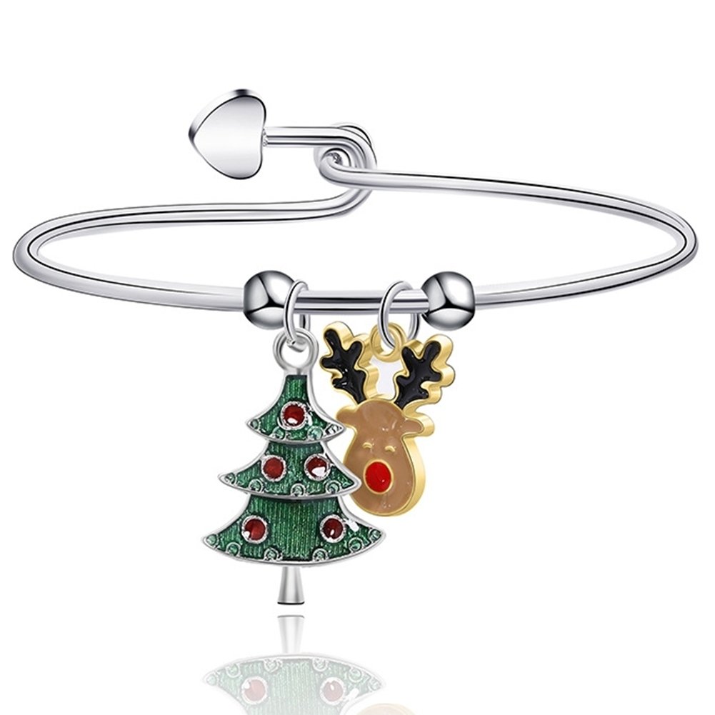 Christmas Classic Xmas Tree Elk Santa Claus Pendant Alloy Bracelet Jewelry Gift Image 7