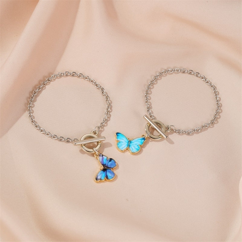 Women Fashion Gradient Butterfly Necklace Bracelet Clavicle Chain Jewelry Gift Image 7