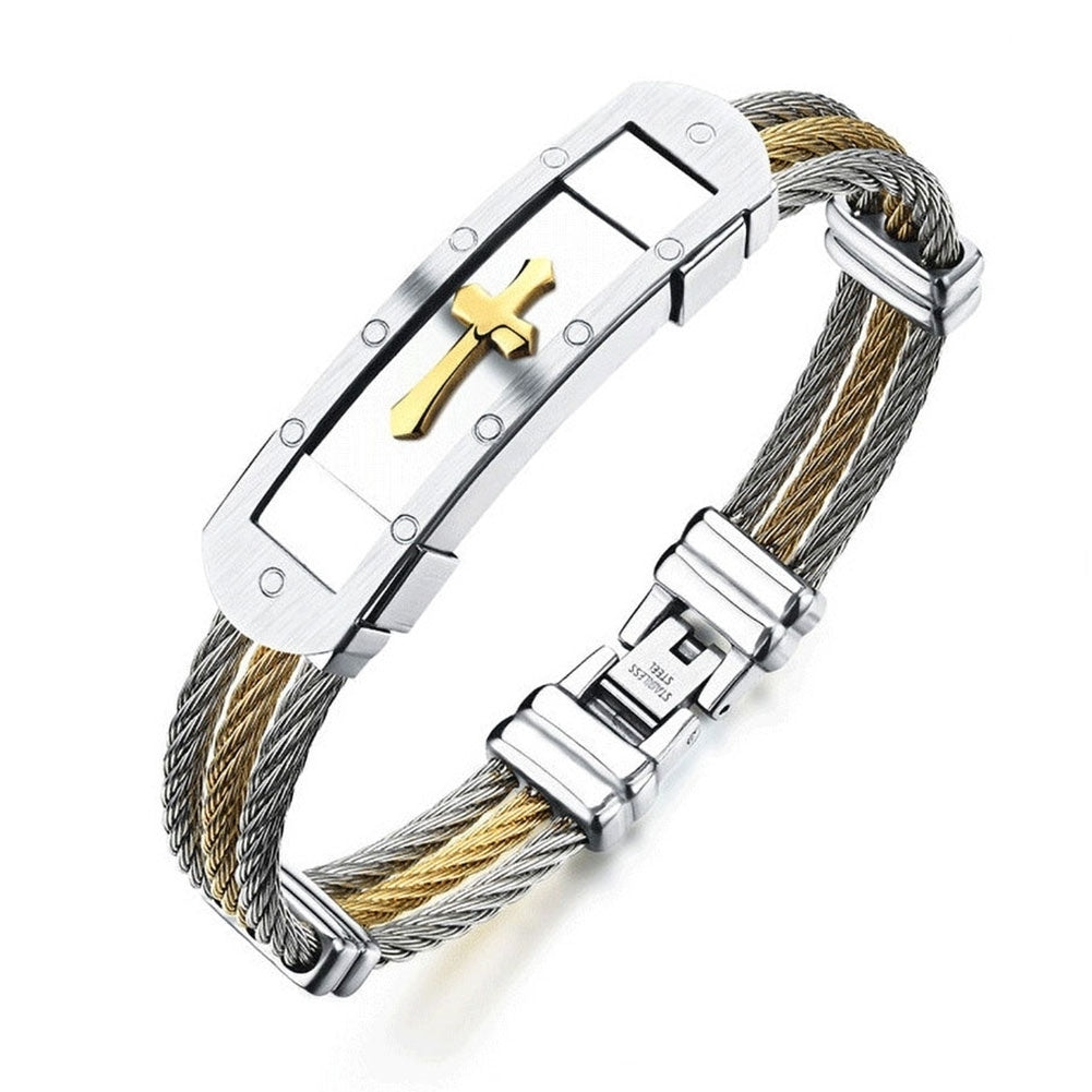 Unisex Stylish Stainless Steel Three Layer Cross Bangle Wrist Bracelet Jewelry Image 1