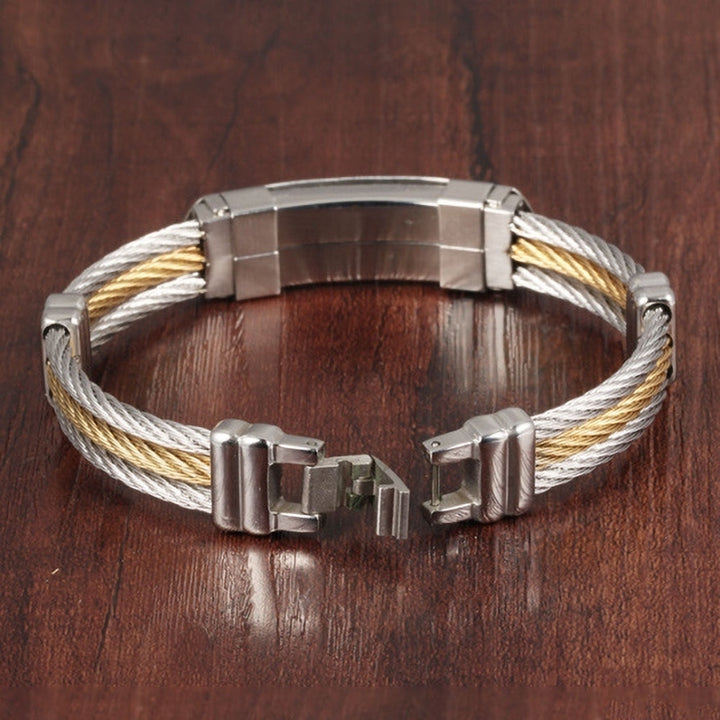 Unisex Stylish Stainless Steel Three Layer Cross Bangle Wrist Bracelet Jewelry Image 6