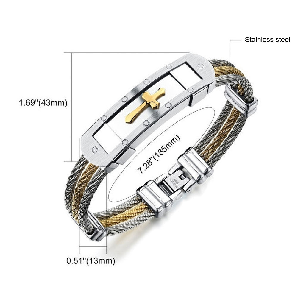 Unisex Stylish Stainless Steel Three Layer Cross Bangle Wrist Bracelet Jewelry Image 8