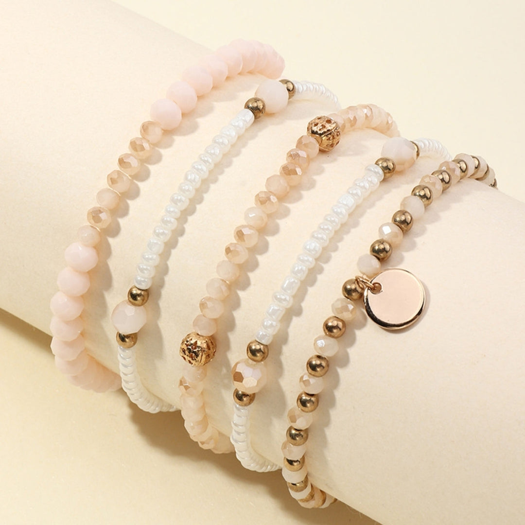 5Pcs Women Fashion Alloy Gold Silver Elastic Party Beaded Bracelet Birthday Gift Image 1