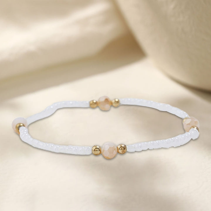 5Pcs Women Fashion Alloy Gold Silver Elastic Party Beaded Bracelet Birthday Gift Image 3