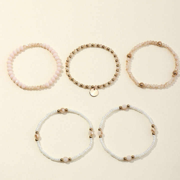 5Pcs Women Fashion Alloy Gold Silver Elastic Party Beaded Bracelet Birthday Gift Image 4