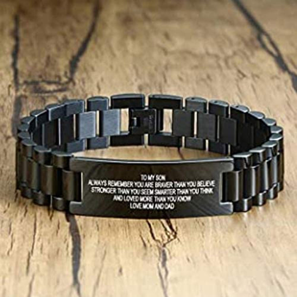 Men Letter Engraved Fashion Bracelet Boys Titanium Steel Bangle Jewelry Gift Image 2