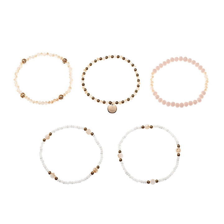 5Pcs Women Fashion Alloy Gold Silver Elastic Party Beaded Bracelet Birthday Gift Image 8