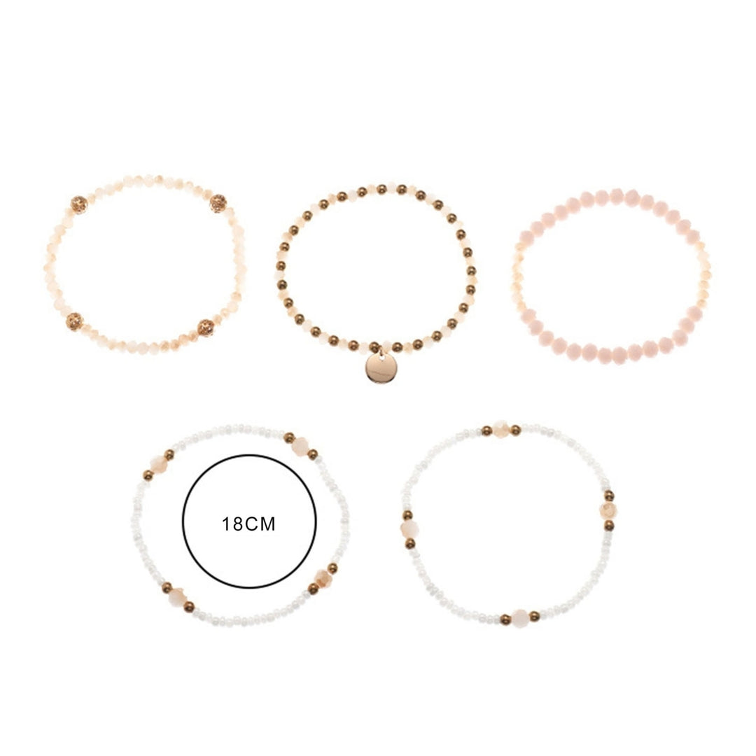 5Pcs Women Fashion Alloy Gold Silver Elastic Party Beaded Bracelet Birthday Gift Image 9