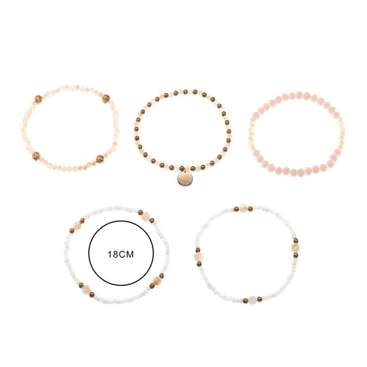 5Pcs Women Fashion Alloy Gold Silver Elastic Party Beaded Bracelet Birthday Gift Image 9