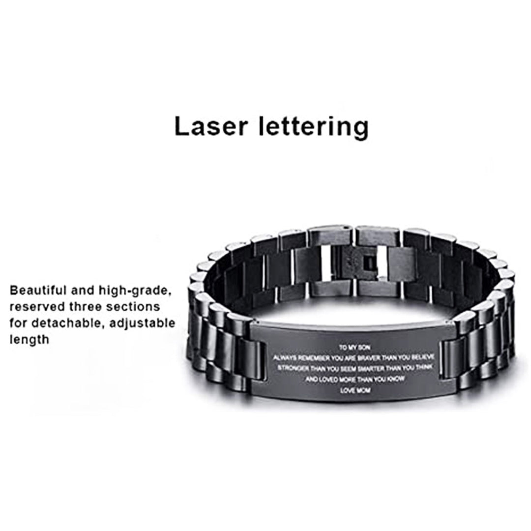 Men Letter Engraved Fashion Bracelet Boys Titanium Steel Bangle Jewelry Gift Image 7