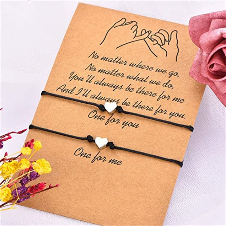 Simple Heart-shaped Wax Thread Knitting Blessing Card Lovers Bracelet Gift Set Image 2