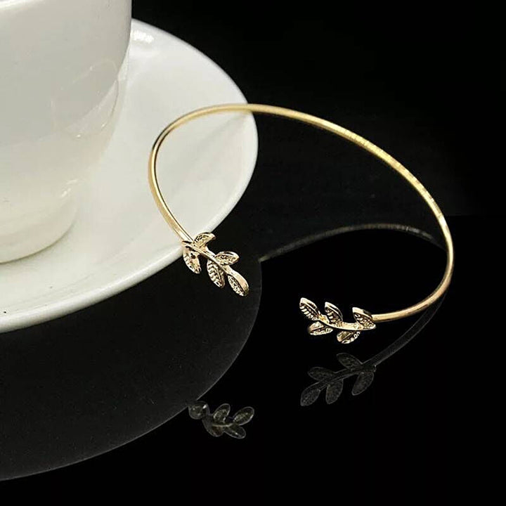 Women Creative Adjustable Leaf Open Cuff Bangle Bracelet Jewelry Accessory Gift Image 4