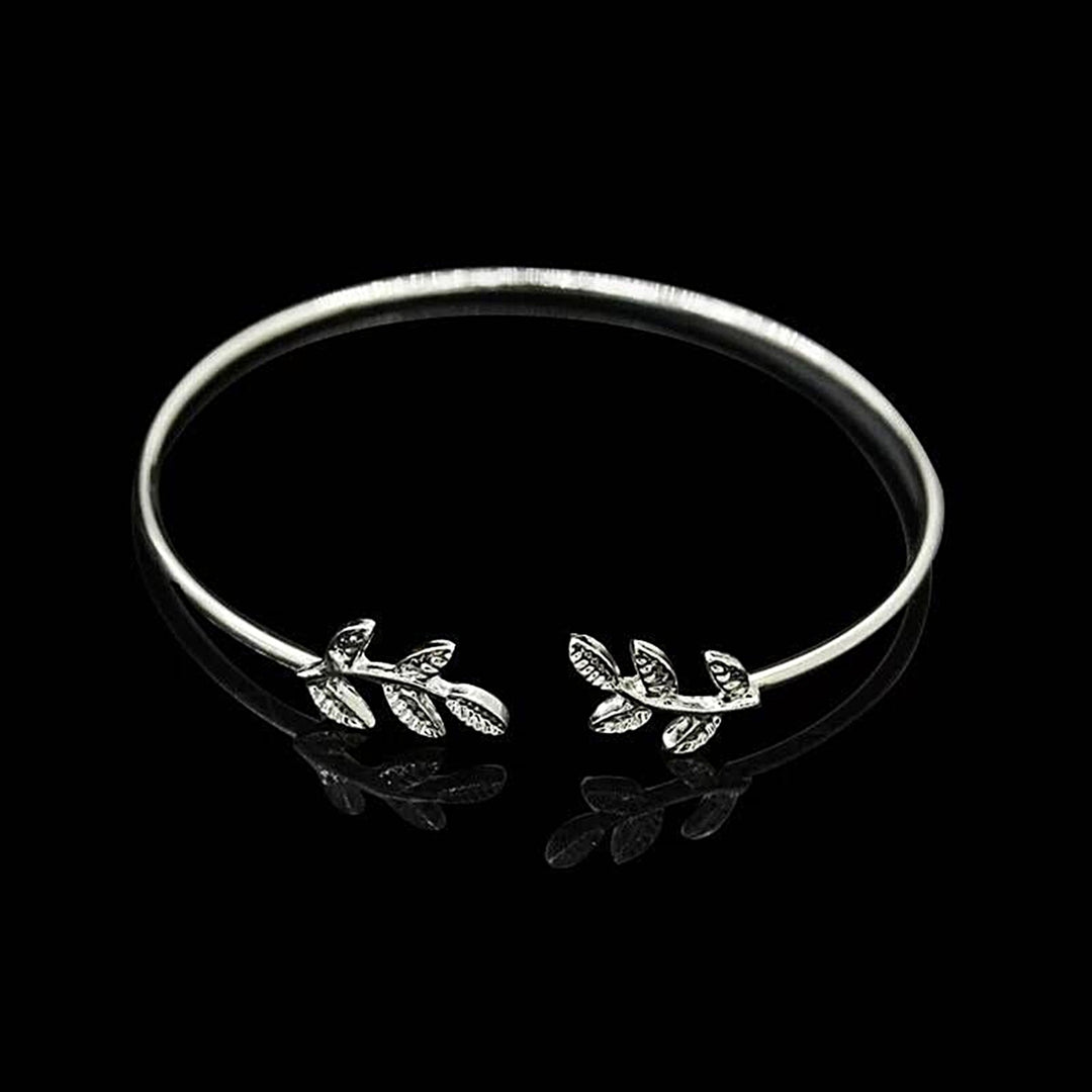 Women Creative Adjustable Leaf Open Cuff Bangle Bracelet Jewelry Accessory Gift Image 7