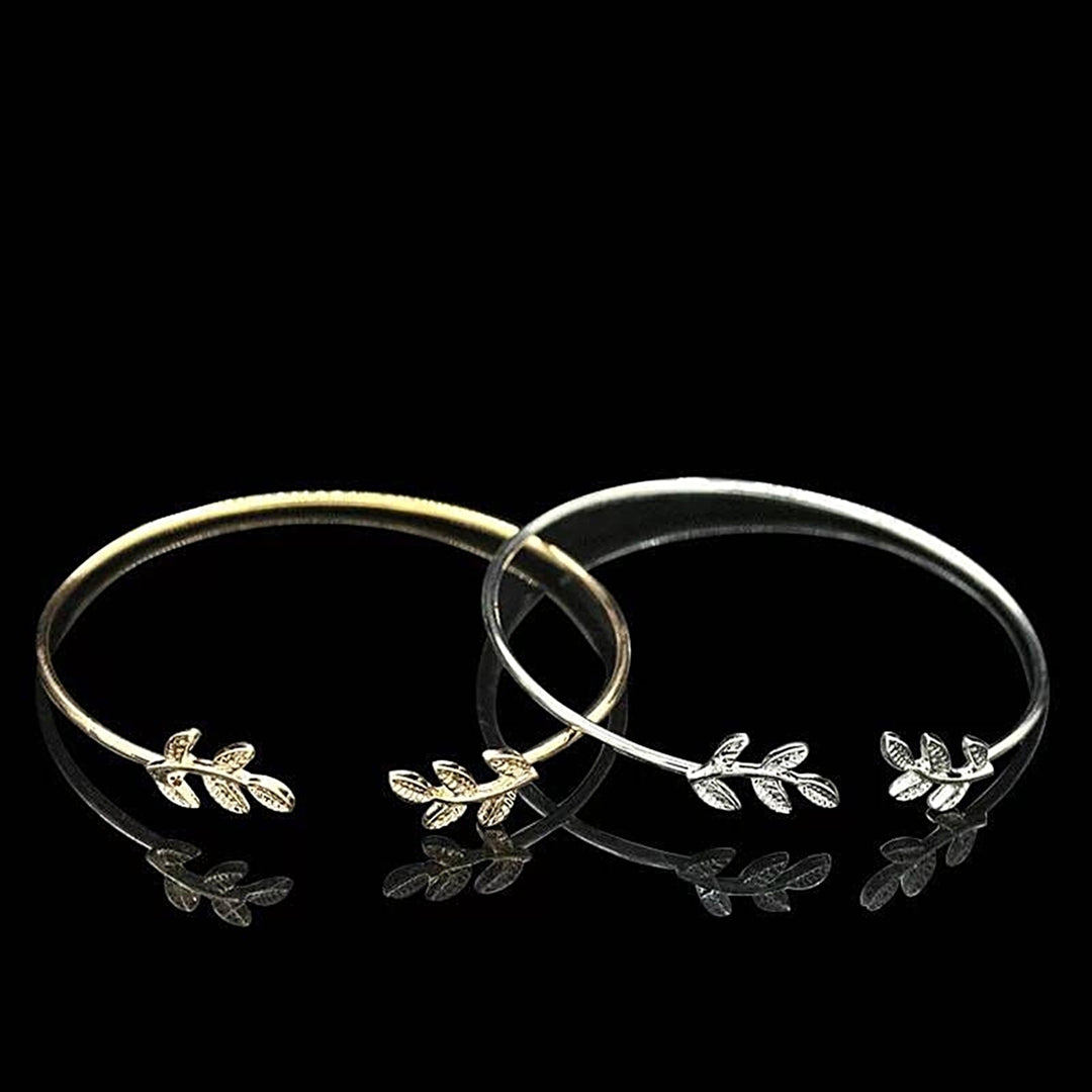 Women Creative Adjustable Leaf Open Cuff Bangle Bracelet Jewelry Accessory Gift Image 8