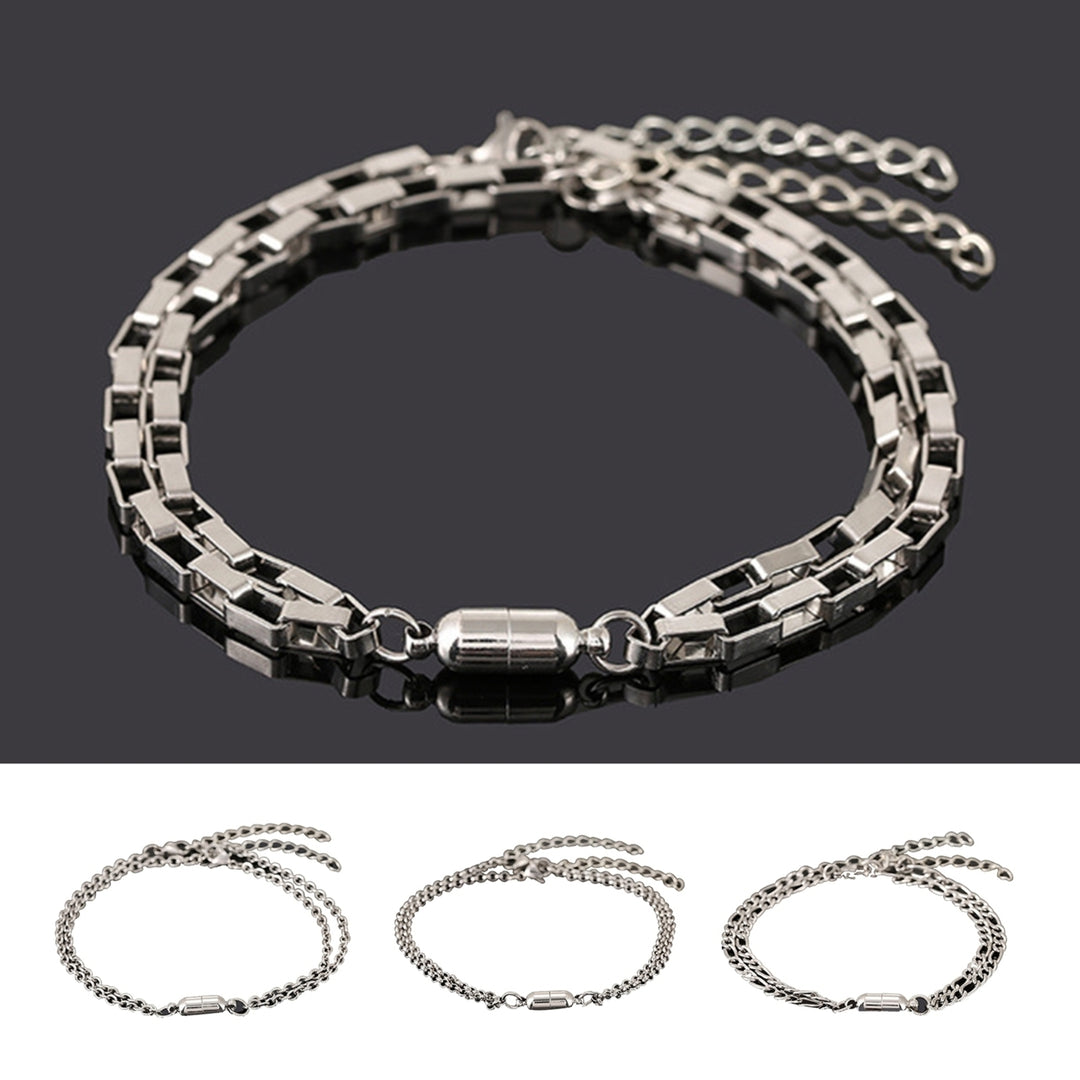 1 Pair Lovers Bracelets Anti-rust Magnet Attract Stainless Steel  Set for Couple Image 6