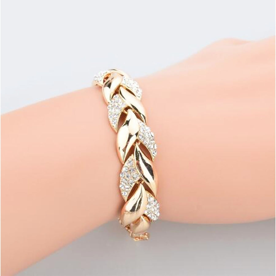 Adjustable Golden Leaves Rhinestone Bracelets Elegant Leaf Bangle for Women Image 1