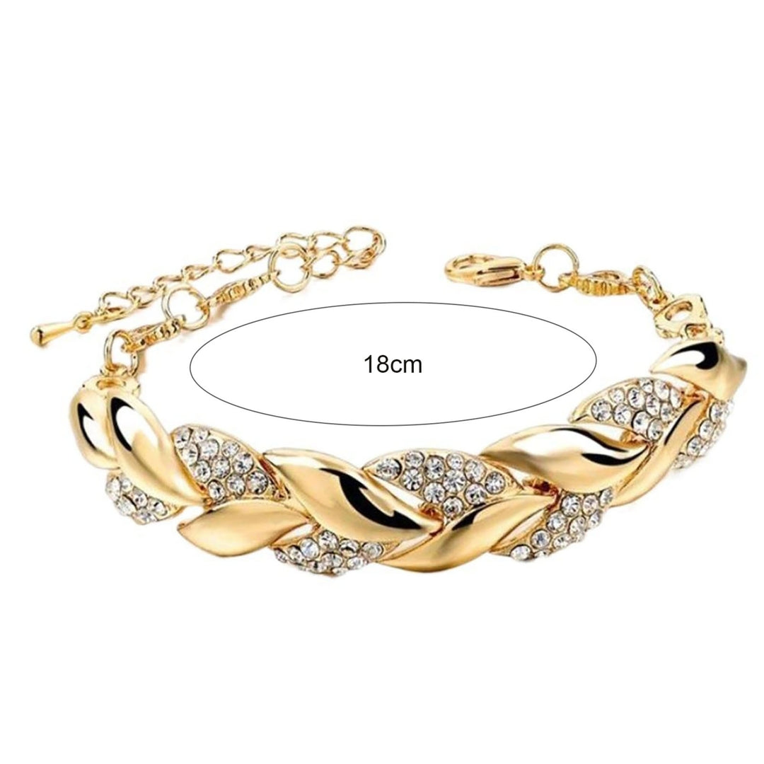 Adjustable Golden Leaves Rhinestone Bracelets Elegant Leaf Bangle for Women Image 4