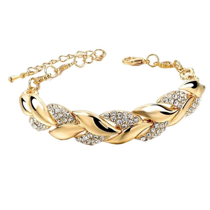 Adjustable Golden Leaves Rhinestone Bracelets Elegant Leaf Bangle for Women Image 10