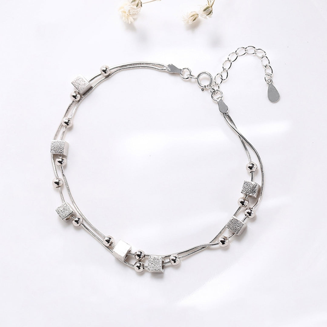 Women Bead Square Bracelet 2-Layers Chain Bangle Jewelry Accessory for Valentine Day Image 1