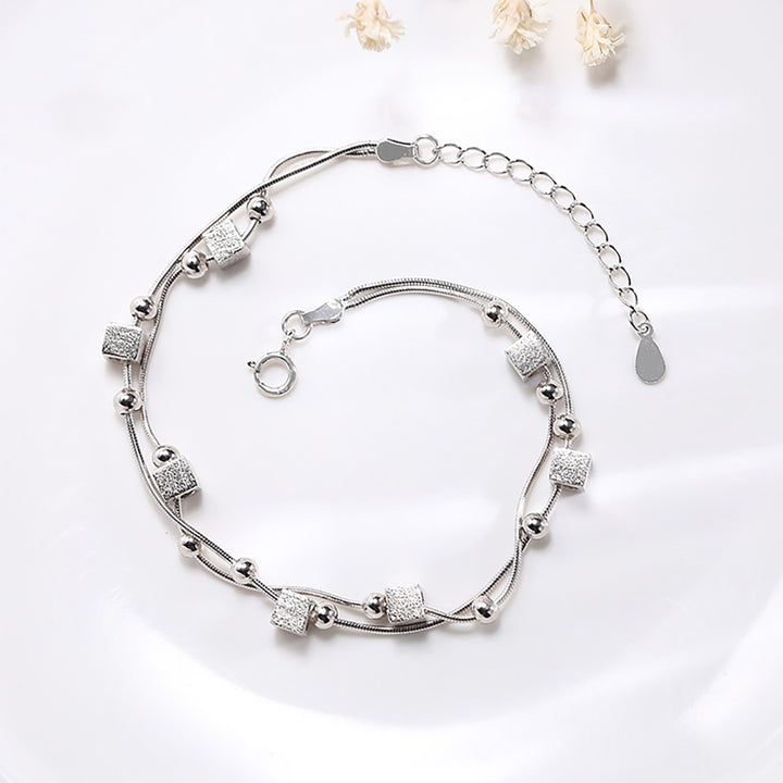 Women Bead Square Bracelet 2-Layers Chain Bangle Jewelry Accessory for Valentine Day Image 2