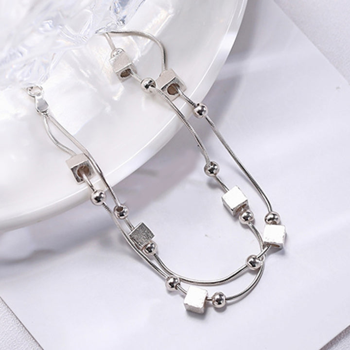 Women Bead Square Bracelet 2-Layers Chain Bangle Jewelry Accessory for Valentine Day Image 3