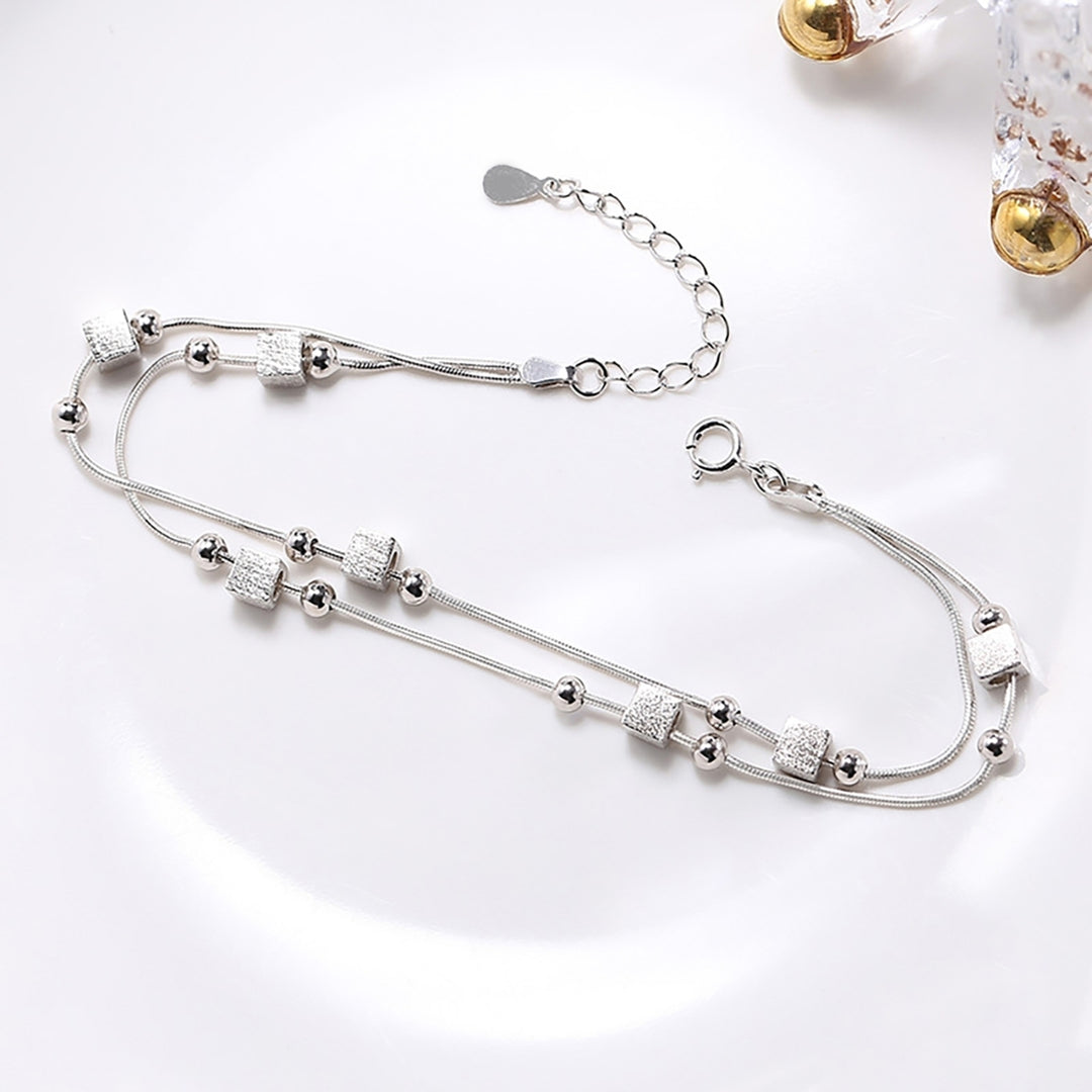 Women Bead Square Bracelet 2-Layers Chain Bangle Jewelry Accessory for Valentine Day Image 4