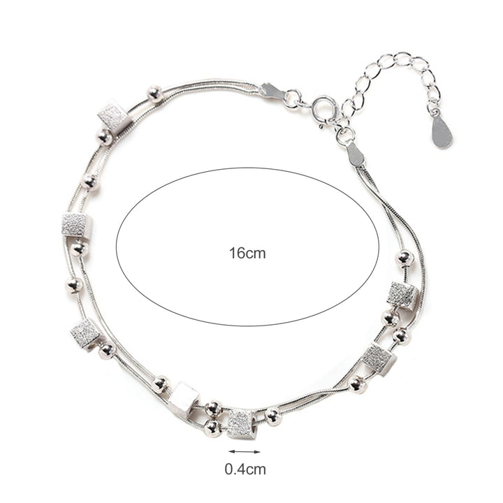 Women Bead Square Bracelet 2-Layers Chain Bangle Jewelry Accessory for Valentine Day Image 4