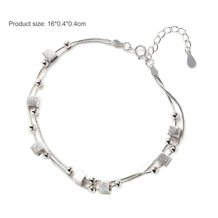 Women Bead Square Bracelet 2-Layers Chain Bangle Jewelry Accessory for Valentine Day Image 9