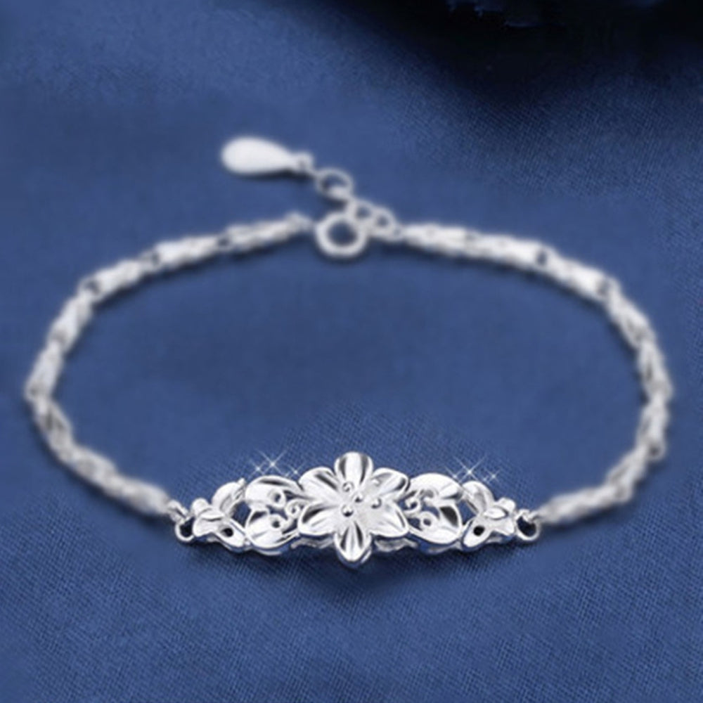 Women Flower All-match Chain Adjustable Elegant Bangle Bracelet Jewelry Accessory for Valentine Day Image 2