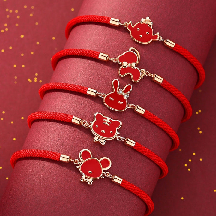 Bracelet Exquisite Cartoon Animal Pattern Sterling Silver Chinese Zodiac Red Rope Bangle for Party Image 1