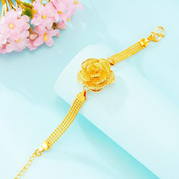 Flower Bracelet Anti-oxidation Smooth Edge Plated Copper Golden Rose Chain Bracelet for Gift Image 4