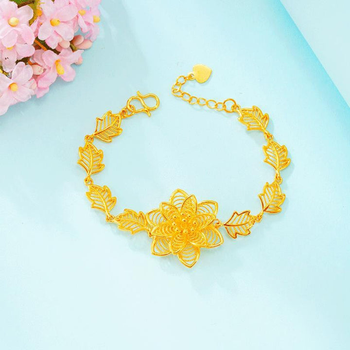 Flower Bracelet Anti-oxidation Smooth Edge Plated Copper Golden Rose Chain Bracelet for Gift Image 6