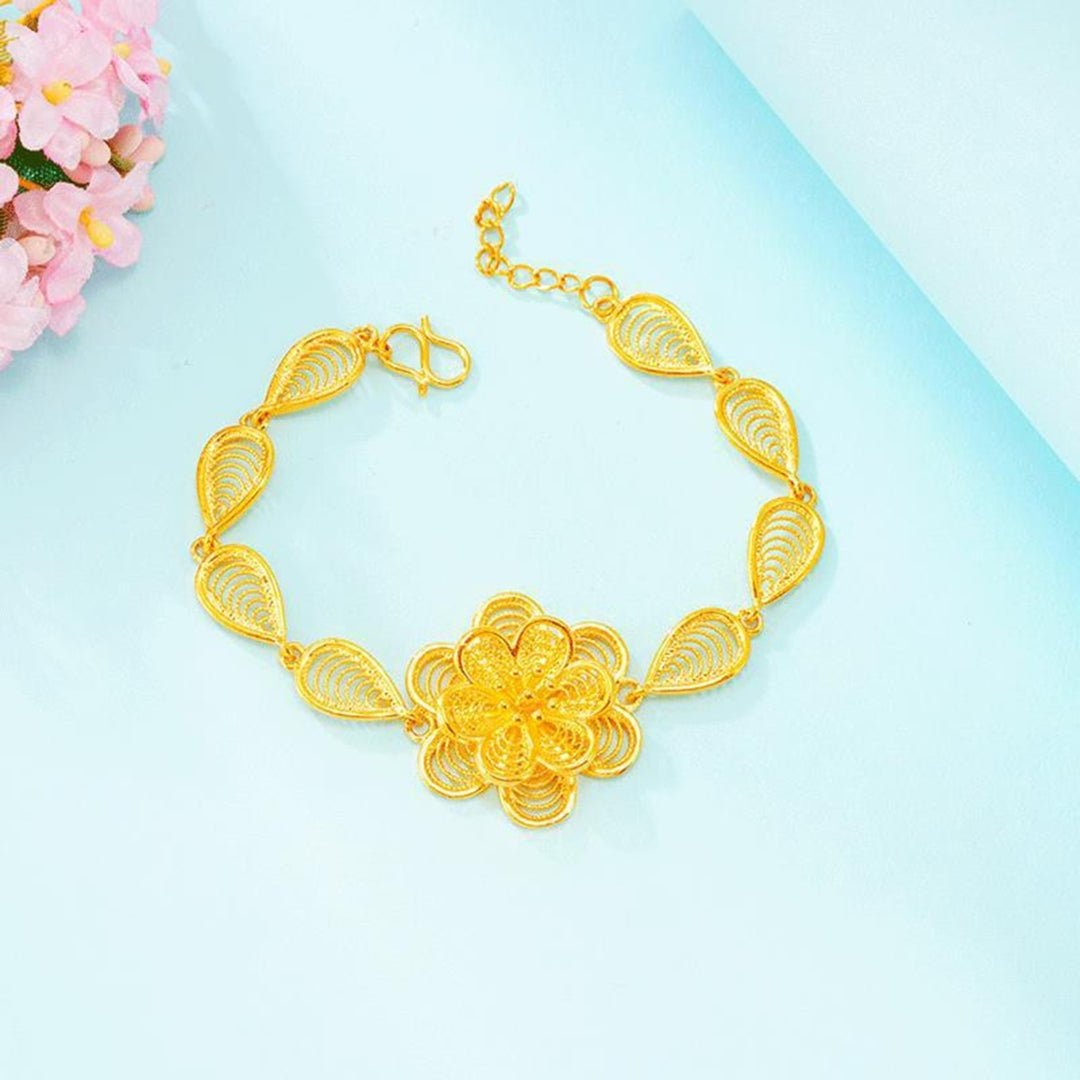 Flower Bracelet Anti-oxidation Smooth Edge Plated Copper Golden Rose Chain Bracelet for Gift Image 7