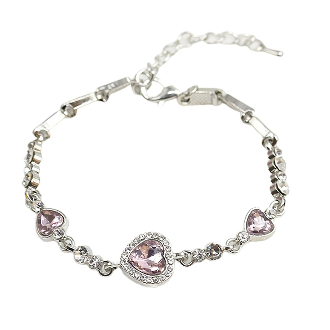 Women Heart Shape Blue Rhinestone Alloy Adjustable Elegant Chain Bracelet for Party Image 4