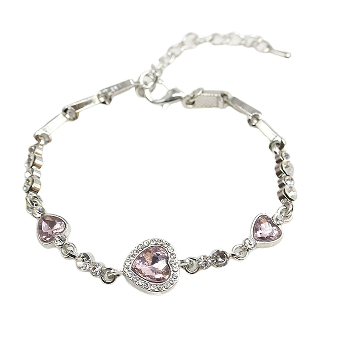 Women Heart Shape Blue Rhinestone Alloy Adjustable Elegant Chain Bracelet for Party Image 1