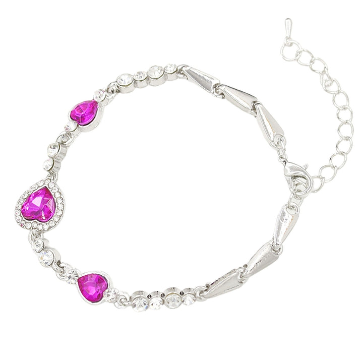 Women Heart Shape Blue Rhinestone Alloy Adjustable Elegant Chain Bracelet for Party Image 6