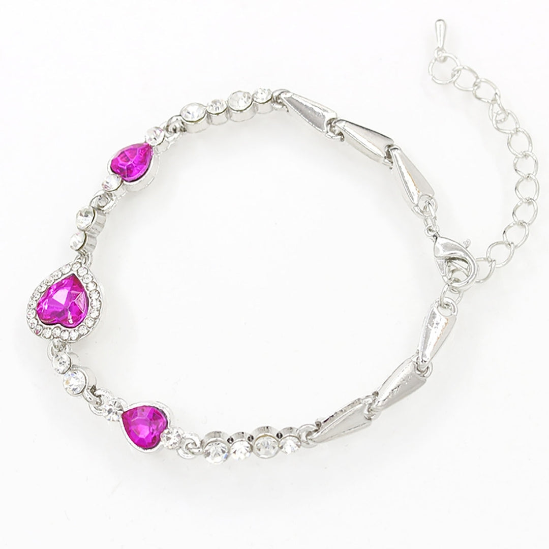 Women Heart Shape Blue Rhinestone Alloy Adjustable Elegant Chain Bracelet for Party Image 10